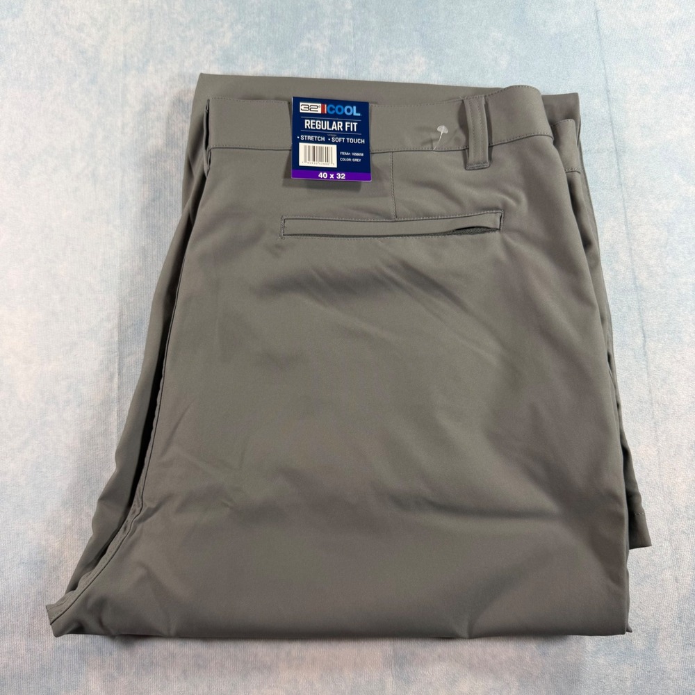 32 Degrees Cool Performance Pants Mens 40x32 Grey New Stretch Regular Fit